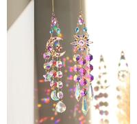 2 Pcs Sun Catcher, Rainbow Suncatcher, Suncatchers for Windows,Sun Catchers for Windows, Outdoor Garden Hanging Ornaments, Star and Moon Crystal Prism Suncatchers for Home, Balcony