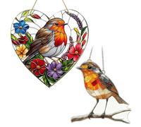 2 Pcs Sun Catchers for Windows Colorful Acrylic Hanging Garden Suncatchers for Windows Home Wall Robin Garden Ornaments Outdoor with Chain Robin Gifts to Bird Enthusiasts (20x20cm)