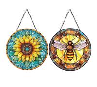 2 Pcs Sun Catchers for Windows, Sun Catcher, Glass Ornaments Bright Sunflowers Sun Catchers, 6-Inch Decorative Window Ornament Home Decor Gift for Plant Lover Housewarming Party