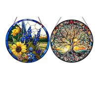 2 PCS Sun Catchers for Windows, Sun Catcher, Window Sun Catcher, Stained Suncatcher, Window Decorations, Acrylic Sun Catchers, Sunflower Sun Catchers for Windows Ornaments, For Home