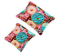 2 PCS Sweet Donut Pink Green Pocket Cosmetic Bag, Self-Closing Shrapnel Makeup Pouch, Portable No Zipper Mini Travel Make Up Bag for Headphones Coin Lipstick Cosmetics Earphones Jewelry Organizer