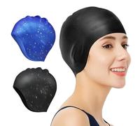 2 Pcs Swimming Cap, 3D Silicone Swim Cap for Women Men, Durable Non-Slip Waterproof Swim Cap Protect Ears, Long& Short Hair Waterproof Fits Long Hair Lightweight Bathing Caps for Women Men