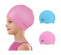 2 Pcs Swimming Caps for Kids, Elastic Silicone Swimming Hat Waterproof Super Stretch Swim Cap for Long and Short Hair Girls Boys Kids Teens Children