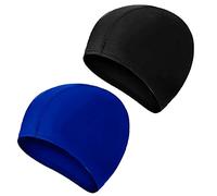 2 Pcs Swimming Caps for Kids Girls Boys and Adult Teenager,Comfortable Light Swimming Caps,Super Stretch No Pull Hair Swim Hats for Long and Short Hair (Black/Royal blue)