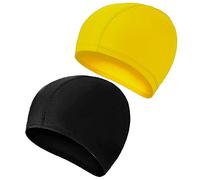 2 Pcs Swimming Caps for Kids Girls Boys and Adult Teenager,Comfortable Light Swimming Caps,Super Stretch No Pull Hair Swim Hats for Long and Short Hair (Yellow/Black)
