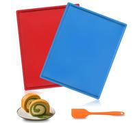 2 PCS Swiss Roll Cake Mat, Silicone Baking Trays for Oven Non Stick Baking Pad Heat Resistant Swiss Roll Tin Sheets Dehydrator Mats with Scraper (Red+Blue)