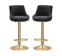 2 PCS Swivel Bar Stool, Velvet Kitchen Breakfast Barstools Pub Gold Metal Legs, Height Adjustable - Gray/Pink/White/Black Black,One Size