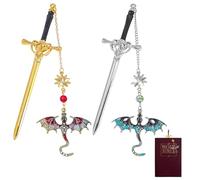 2 Pcs Sword Bookmark, Dragon Bookmark for Fantasy Readers, Fourth Wing Bookmark in Sky Blue and Green, Funny Bookmark Collection for Book Lovers and Reading Enthusiasts