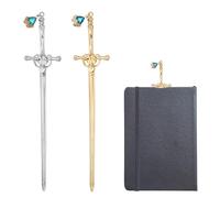 2 Pcs Swords Bookmark, Metal Bookmark, Personalised, Vintage Metal Pendant Bookmarks Thanks Gift for Reading Lovers, Teachers or Students(Gold,Silver)