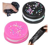 2 Pcs Taba Squishy, Biscuit Stress Relief Toy for Oreo, Effective Anxiety Relief Fufu Squishy, Super Soft Squeeze Toys, Pinching Biscuit Simulation Toy for Kids Adults Decompression, Black + Pink