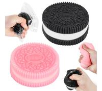 2 Pcs Taba Squishy Biscuit Stress Relief Toy for Oreo, Fufu Squishy, Sticky Squishy, Ultra-Soft Decompression Venting Toy for Relieving Anxiety and Stress (Black and Pink)