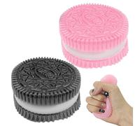 2 PCS Taba Squishy, Stress Toys for Biscuit-shaped, Fufu Squishy, Sticky Squeeze Toys, Stress Relief Biscuit Squishies Toy for Kids and Adults (Black and Pink)