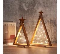 2 Pcs Tabletop Wooden Christmas Tree with Lights Small Lighted Christmas Tree Farmhouse Holiday Xmas Tree Decorations for Home Table Fireplace Mantle Shelf