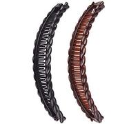 2 Pcs Tart Banana Clips Long Hair Clips Banana Hair Comb Fish Grip Hair Clips Plastic Hair Styling Accessories (Black,Brown)