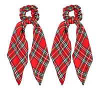 2 Pcs Tartan Hair Accessories, Red Scottish Tartan Handmade Scrunchies, Plaid Elastic Extra Long Fabric Ribbon Hair Ties Ropes, Scottish Hair Accessories for Burns Night Party Decorations