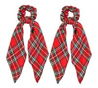 2 Pcs Tartan Hair Scrunchies Decorations - Burns Night Accessories,Elastic Scottish Red Plaid Hair Accessories for Women & Girls,Festive Hair Ties with Bow for Robert Burns Supper Occasions