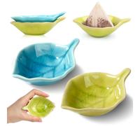 2 Pcs Tea Bag Dish Ceramic Leaf Shaped Tea Bag Tidy with Crackle Design Teabag Holder Dish Teabag Dish Porcelain For Tea Bags Dishwasher Safe For Homes or Offices Blue Green Apricot Yellow