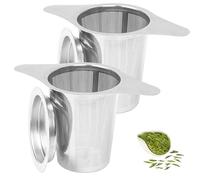 2 PCS Tea Filter,304 Stainless Steel Tea Strainer,with lid Wide Handle Tea Infuser,for teapots Cups Mugs to Brewing Steeping Tea Leaf Strainer,Loose Tea Strainer,Tea Infuser for Loose Tea