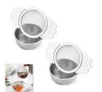 2 Pcs Tea Strainer with Bowl, Stainless Steel Tea Strainer, Loose Fine Mesh Tea Strainer, Loose Leaf Tea Filter, Double Handle Tea Strainer with Carved Handle Design, Ideal for Tea Cups Bowls Teapots