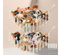 2 Pcs Teddy Hammock,Teddy Hammock Toy Storage Net,Toy Hammocks with 6 Hooks and 6 Expansion Tube,Corner Toy Storage Net for Stuffed Animals,Corner Nursery Hanging Organizer for Kids Bedroom