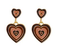 2 Pcs Temperament Colorful Matching Love Drop Oil Dripping Earrings Jewelry Romantic Small Earring Girls Gifts Golden Coffee