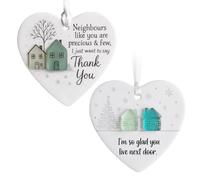 2 Pcs Thank You Neighbours Heart Shaped Ornament, Ceramic Neighbours a Heart for Christmas Tree Decoration | I'm so Glad You Live Next Door, Neighbours Like You are Precious & Few Thank You Gifts