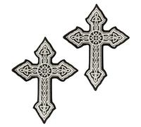 2 Pcs The Bible Cross Embroidered Patch Hook & Loop Sew On Emblem Fastener Tactical Applique Black and White Style DIY Costume Accessories Patches for Clothes,Backpacks,Jacket,Hats,Vest,Jeans