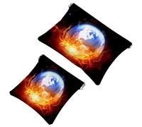 2 PCS The Burning Earth Fire Pocket Cosmetic Bag, Self-Closing Shrapnel Makeup Pouch, Portable No Zipper Mini Travel Make Up Bag for Headphones Coin Lipstick Cosmetics Earphones Jewelry Organizer