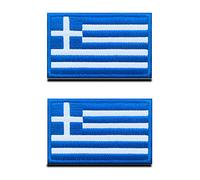 2 PCS The Hellenic Republic Flag Patch Hook and Loop Embroidered Greece Greeks National Applique Emblem Patch for Clothes Jersey Backpack Caps Vest Travel Biker Tactical Dog Harness