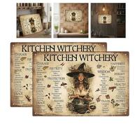 2 Pcs The Kitchen Witch’s Guide Sign - Vintage Metal Tin Sign Herbal Knowledge Wall Decor for Kitchen & Pantry | Witchcraft Gifts for Women, Witches Herb Guide Recipes for Rituals & Magic (30x20 cm)