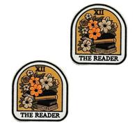 2 Pcs The Reader Tarot Card Style Patch Literary Vintage Hook & Loop Patch Retro Aesthetics Emblem Embroidery Applique Book Fans and Literary Youth Accessories Patches for Backpack,Clothes,Hat,Bag