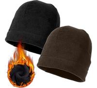 2 PCS Thermal Fleece Skull Cap Mens Beanie Hat Helmet Liner, Light Weight Thin Running Cycling Hat for Men Women Outdoor (Black + Green)