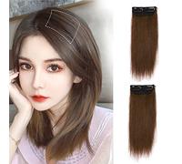 2 PCS Thick Seamless Invisible Hairpieces Clip in Extensions for Thinning Hair - Adding Extra Volume - Darkest Brown mix with Auburn Brown