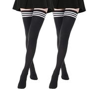 2 Pcs Thigh High Socks, Women'S Knee High Striped Flat Socks, Women'S Cotton Warm Socks, Suitable For Women