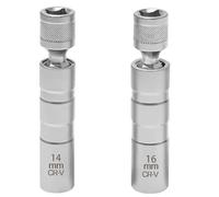 2 PCS Thin Wall Spark Plug Socket, 3/8 Inch Spark Plug Removal Tool, 12-Point Universal Joint Magnetic Swivel Socket Removal Tool(14mm & 16mm)