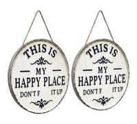 2 PCS "This is my happy place don't f it up" Tin Decorative Hanging Sign, Stylish & Inspiring, Decor Items, Ideal for Home, Office Desk, Decor Lovers and Those Seeking Positive Vibes