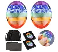 2 Pcs Thumb Worry Stone for Anxiety Set, Valentines Day Gemstones with Storage Bag, Box, Card, 7 Chakra Healing Crystal, Oval Pocket Palm Stone, Crystal Thumb Worry Stone for Lover(Rainbow)