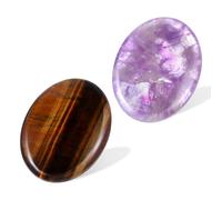 2 Pcs Thumb Worry Stones for Anxiety Tigers Eye Amethyst Healing Crystals Stones Pocket Hand Carved Thumb Natural Stone Oval Gemstones Meditation Reiki Relax Palm Stone Anxiety Relief