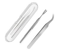 2 PCS Tick Remover Tools for Dogs, 2-Piece Stainless Steel Tick Fork Set with Fine-Tip Tweezers and Plastic Box, Professional Multi-Functional Kit for Dogs, Cats & Humans, Portable, Durable and Safe