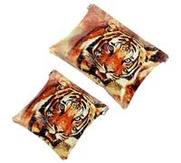 2 PCS Tiger Portrait Art Abstract Pocket Cosmetic Bag, Self-Closing Shrapnel Makeup Pouch, Portable No Zipper Mini Travel Make Up Bag for Headphones Coin Lipstick Cosmetics Earphones Jewelry Organizer
