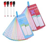 2 Pcs Times Table Flash Cards 0-12 Multiplication Chart with 4 Dry Erase Markers for 1st to 3rd Grade Math Game