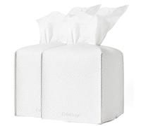 2 Pcs Tissue Box Cover Holder, Square with Bottom Belt - PU Leather Cube Cover Decorative Organizer for Tabletop, Bathroom, Car, Office | White
