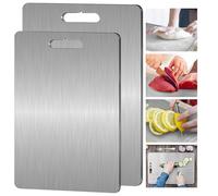 2 Pcs Titanium Cutting Boards, Stainless Steel Chopping Board Set for Kitchen, Double-Sided Food Grade Cutting Board for Home Camping Meal Prep, Dishwasher Safe (33 x 23 cm / 28 x 20 cm)