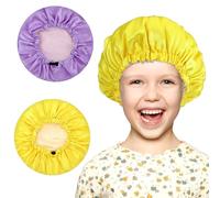 2 Pcs Toddler Bonnet, Double Layer Satin Bonnet for Kids Silk Adjustable Kids Sleeping Cap Soft Wide Band Sleep Cap for Sleeping Night Hat for Toddler Child Natural Hair Curly Hair(Purple+Yellow)