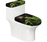 2 Pcs Toilet Lid Cover and Toilet Tank Lid Cover, Washable Toilet Cover with Elastic Bottom Replacement Soft Stretch Toilet Seat Cover Set Grasshopper on Grass Bathroom Decor