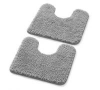 2 PCS Toilet Mats Pedestal Only, Non Slip U-Shape Bath Mat 50x40cm Grey | Soft Plush Microfiber Flocking, Absorbent & Machine Washable for Bathroom Floor, Homes, Flats, Guest WC