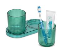 2 PCS Toothbrush Holder, 10 x 8 x 8 Plastic Tooth Brush Tumbler with Base, Unbreakable Mouth Rinsing Mug (Green)
