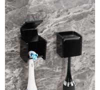 2 PCS Toothbrush Holder Wall Mounted with Cover for Bathroom, Self Adhesive Toothbrush Storage Organizer for Shower, Mini Toothbrush Hanger Rack for Dorm, Cabinet (Black)