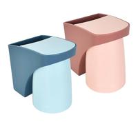 2 PCS Toothbrush Holder Wall Mounted with Cups, Teeth Brush Magnetic Wall Holders Drill Free Red Blue, Plastic Bathroom Toothbrush Holder and Cup