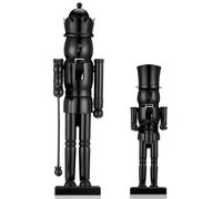2 Pcs Traditional Black Wooden Nutcracker Ornaments - 15'' & 10'' Nutcracker Figures for Christmas Decor, Table & Fireplace